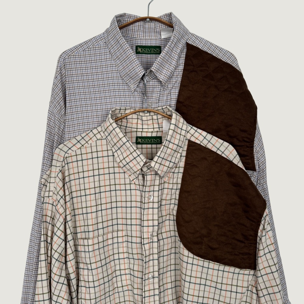 Lot of 2 Kevins Plantation Collection Shooting Shirts Mens 2XL Plaid Nylon Blend
